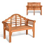 Giantex Outdoor Wood Bench, 4 Ft Foldable Eucalyptus Garden Bench, Two Person Loveseat Chair Solid with Curved Backrest and Armrest Ideal for Patio, Porch or Balcony (Teak)