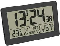 TFA Dostmann 60.2557.01 Digital Radio-Controlled Wall Clock Large Display with Temperature Display Date Days of The Week Plastic Black L 206 x W 30 (59) x H 130 mm