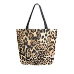 Mnsruu Tiger Leopard Print Canvas Tote Bag Women Large Shoulder Bag Reusable Grocery Shopping Bag Handbag Girls Purse Gift