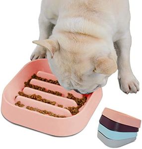 Hifrenchies Healthy Slow Feeding Dog Bowl for French Bulldog -Slow Feeder Dog Bowl No Chocking Dog Cat Food Bowl with Striped Shape Pattern (Pink)