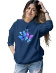 KASHIAN Women Full Sleeve Graphic Print Hooded Sweatshirt Blue