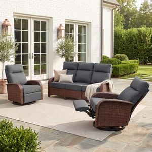 VELSCAPE Resort-Grade Recliners Patio Furniture, 6.2" Thick Cushions, V2.0 | Heavy Duty 3PC Patio Recliner Set, Dual-Adjust 3-in-1 Glide Swivel Recliner, Easy Assembly, 28D High-Density Cushion