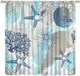 Coastal Curtains Ocean Beach Themed Room Darkening Window Curtain Nautical Coral Blackout Curtain for Bedroom Living Room Bathroom Nursery Set 2 Panels,84x84 Inches