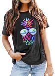 Pineapple T Shirt for Women Aloha Beaches Hawaiian Shirts Vacation Tees Crew Neck Tops