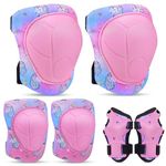 Unicorn Castle Knee and Elbow Pads Wrist Guards Set for Kids with Drawstring Bag 6 in 1 Adjustable Protective Gear Set for Cycling Roller Skating Scooter,3-8yrs