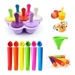 6PCS Silicone Ice Pop Molds, 7.8×1.57 inch,Reusable Popsicle Molds for Kids Attached Lid,Ice Pop Maker with Clean Brush Durable Reusable as Snack Bags Set
