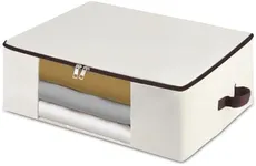 Iwill CREATE PRO 25.5"x17.7"x9" Storage Bag with Clear Window - Foldable Canvas Clothes Organizer for Winter Coats, Blankets, Pillows - Triple-Zip Lockable Design & Handles - Beige (1-Pack)