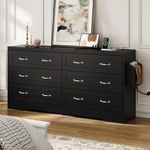 DWVO Farmhouse 6 Drawer Dresser for Bedroom, 60 Inch Large Modern Dresser TV Stand with Large Drawers & Bar Handles, Storage Dressers with Power Outlets, Rustic Wood Chest of Drawers, Black