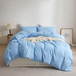 Ruccit Light Blue Duvet Cover Set Double 100% Brushed Microfiber Double Bed Duvet Cover Soft 3pcs Simple Plain Bedding Set with Zipper Closure Corner Ties-Durable,Fade resistant