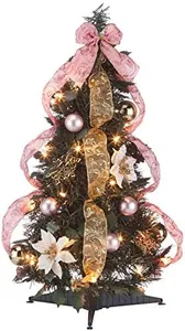 2’ Victorian Style Pull-Up Christmas Tree by Holiday Peak, Gold and Blush Pink, Pre-Lit and Fully Decorated, Collapses for Easy Storage