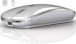 Wireless Mouse for Laptop, 2.4 GHz Cordless Mouse with USB/USB-C Dual Receiver for Computer, Rechargeable Portable Mouse Compatible with Apple MacBook Air/Pro,iPad,Tablet,PC (Silver)