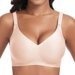 Cavotor Seamless Bra Non Wired Bras for Women Wireless Push Up Support Bras for Saggy Breasts T Shirt Soft Comfort Ladies Plus Size Bras V Neck Bralettes with Bra Extender (Beige,3XL)