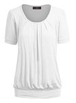 Made By Johnny Women's Scoop Neck Short Sleeve Pleated Front Blouse Tunic Top Plus Size, Wt1175_white, L