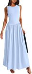 PRETTYGARDEN Women's Maxi Sundress Casual Summer 2025 Sleeveless Asymmetrical Drop Waist Patchwork Long Flowy Tank Dresses (Light Blue,X-Large)