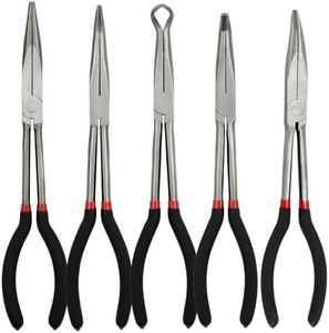 5 Pack 11" Precision Long Nose Pliers Set With Insulated Comfort Grip Handles - Straight, 25/45/90 Degree Angle Curved, Circle for Wire Bending, Shaping, Trimming
