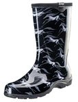 Sloggers Waterproof Garden Rain Boots for Women - Cute Mid-Calf Mud & Muck Boots with Premium Comfort Support Insole, (Flying Horses Black), (Size 10)