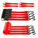 AWELCRAFT Ratchet Straps, 1500 lbs Breaking Strength - Premium 4X 15ft Tie Down Strap Set, 4X Soft Loops for Moving Appliances, Lawn Equipment, Motorcycle (Red)