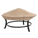 Modern Leisure Patio Fire Pit Cover - Fits Square and Round Fire Pits - Water-Resistant Fabric - Heavy-Duty Protection for Outdoor Deck Furniture - 35" D x 4" H - Khaki