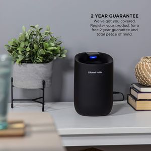 Russell Hobbs Black Dehumidifier 300ml/Day – Auto Defrost, LED, 15m²