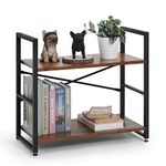 CAPHAUS 2 Tier Small Bookshelf, 24 Inch Width Free Standing Shelf, Bookcase Shelf Storage Organizer, Industrial Book Shelves for Home Office, Living Room, Rustic Oak Vintage Shelves & Metal Frame