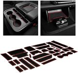 CupHolderHero fits Chevy Silverado 1500 Accessories & GMC Sierra 2014-2022 Premium Custom Interior NonSlip AntiDust Cup Holder Insert,Console Liner Mats, 33pc Set (Crew Cab with Bench Seats)(Red Trim)