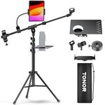 TONOR Microphone Stand with Tablet Holder, Tripod Boom Arm for Floor, Adjustable Height and Angle, Stand with Carrying Bag, Pad Clamp, Max 190 cm, High Compatibility, Cup Tray, T35+