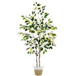 Warmplants Artificial Lemon Tree, 5ft Tall Fake Lemon Silk Plant with Woven Basket, Faux Lemon Plastic Fruit Tree for Indoor Home Decor Office Living Room