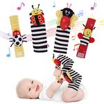 PADONISE Baby Wrist Rattle Socks and Rattles Socks Set Cartoon Baby Socks Baby Toys for Toddlers 1-3 Year Old Newborn Sensory Toys 3-6 Months Early Learning Toys Baby Shower Gifts for Boys Girls