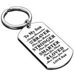 Nimteve Inspirational Keychains for Son Gifts Dog Tag Keychain Believe Confident Gifts for Son from Mom Dad (Son DAD)