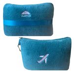 BlueHills Travel Blanket Pillow in Mini Soft Case Premium Plush Airplane Blanket in Soft Bag Compact Pack with Luggage Belt and Backpack Clip - Teal Blue M03