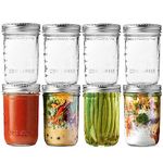 16 oz Wide Mouth Mason Jars with Lids 8 Pack Pickling Jars Wide Mouth Clear Glass Mason Jar with Silver Metal Airtight Lids and Bands, Breakfast Jars Overnight Oats for Freezing, Canning, Fermenting