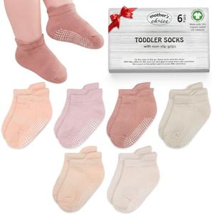 Mother's Choice Organic Cotton Ankle Baby Socks 1-3 Years – 6 Pairs, Soft Breathable Non-Slip Socks for Baby Boys & Girls with Anti-Skid Grip