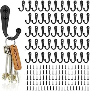 Hajoyful Coat Hooks-52 Pack Farmhouse Hooks with 104Pcs Screws, Black Decorative Rustic Coat Hooks Rack, Wall Mounted Single Prong Robe Hook, Vintage Organizer Hanging Wire Hook Clothes Hanger