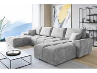 Easy Sofas and Wardrobes Velvet Corner U Shaped Sofa 365 x 85 x 189 – Storage and Pillows - Pull out Sofa Bed - Sofas for Living Room – Sofabed Sleeping Function - Color: Light grey (MO-84)