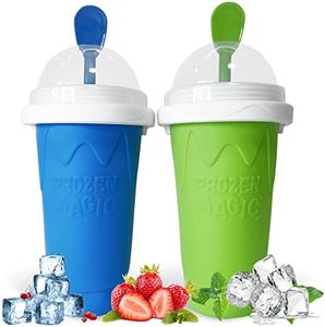 REGNBUE Slushie Maker Cup, 2 Pcs Frozen Magic Slushy Maker Cup,Slushy Cup for Juices, Milk and Ice Cream Make, Portable Frozen Magic Slushie Cup Maker for Kids, Friends and Family (Blue+Green)