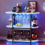 VASAGLE Bar Cabinets for Home, LED Coffee Bar with Power Outlets, Home Mini Bar for Liquor, Freestanding Wine Rack with Glass Holder, Kitchen, Dining Room, Rustic White ULWR007W01