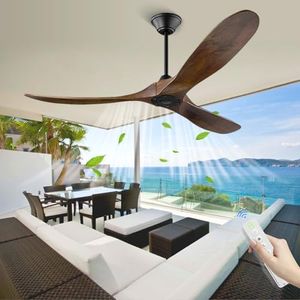 MSHENUED Ventilador de techo de 152cm sin luz, ventilador de techo de madera, ventilador de techo para exteriores con control remoto, motor de CC reversible de 6 velocidades, 4 Cronología