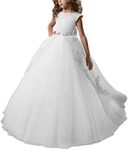 AbaoSisters Fancy Flower Girl Dress Satin Lace Pageant Ball Gown (8 White)