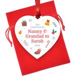 First Christmas As Grandma and Grandad Decoration - PERSONALISED New Grandparents Gifts - White Acrylic Heart 1st Christmas As Nanny and Grandad Ornament - Gifts for Nanny Nanna Granny Grandpa Gramps