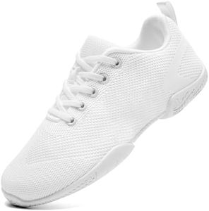 GDEBYZ Girls Youth Cheer Shoes White Dance Training Sneakers | Breathable knit upper,Firm heel support,Lightweight non-slip sole,Ideal for dance, tumbling, workout, school daily wear