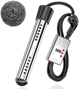 AMZYYDS 2000W Immersion Water Heater, Electric Submersible Water Heater with Timer,Portable Electric Heater Stainless Steel Guard for Home Outdoor Travel Camping Home Instant Water Heater (black)