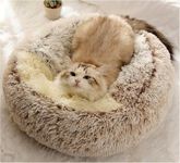 JupiterJX Round Cat Bed Fluffy Pet Beds Indoor Cat Cave Hooded Bed, Non-Slip Bottom Washable Removeable Plush Cover, Kitten, Cats, Dogs Sleeping Cushion Beds (Brown, 40cm)