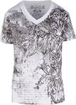 Sakkas 327V Vines and Fleur De Lis Metallic Silver Embossed V-Neck Mens T-Shirt - White/Medium