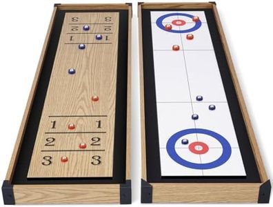 RayChee Shuffleboard and Curling 2 in 1 Board Games, Portable Two Sided Tabletop Shuffleboard Game Set w/8 Rolling Pucks, Wooden Table Top Shuffle Board Game for Kids and Adults