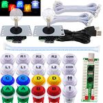 SJ@JX 2 Player Arcade Game LED DIY Kit LED Button Zero Delay USB Encoder Mechanical Keyboard Switch for PC Raspberry Pi Arcade Fight Joystick Xbox Style Color LED