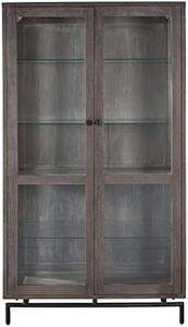 Hekman Sedona Display Cabinet with Glass Doors - Illuminated, 3 Adjustable Shelves, Solid Wood, Round Iron Legs - Tall Storage Display Cabinet for Living Room, Kitchen, and Home Office Furniture