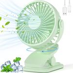 BDXXJ Portable Clip on Fan, 360° Rotate Battery Operated Stroller Fan, 3 Speed Quiet Mini Personal Desk Fan, USB Rechargeable Clooing Fan for Outdoor Camping Golf Cart Stroller Home Office Green