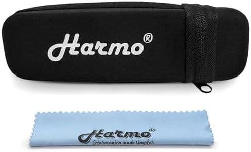 Harmo Harmonica Case for 12 Hole Chromatic Harmonica, Single Harmonica Protective Zippered Carrying Case, Storage Case with Cleaning Cloth - Fits Hohner, Suzuki, Seydel - Designed in USA