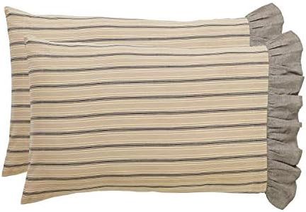 VHC Brands Farmhouse Bedding-Sawyer Mill Tan Pillow Case Set of 2, Standard Pillowcase Set 21x30, Dark Creme White 2 Count