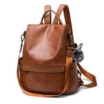 Backpack Purse for Women Anti theft PU Leather Bookbag Purse Lightweight Shoulder Bag Satchel Handbag for Travel, Daily and Shopping(Tan)